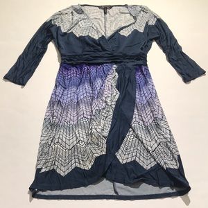BCBGMAXAZRIA Faux Wrap Dress Geometric S Stretch blue purple